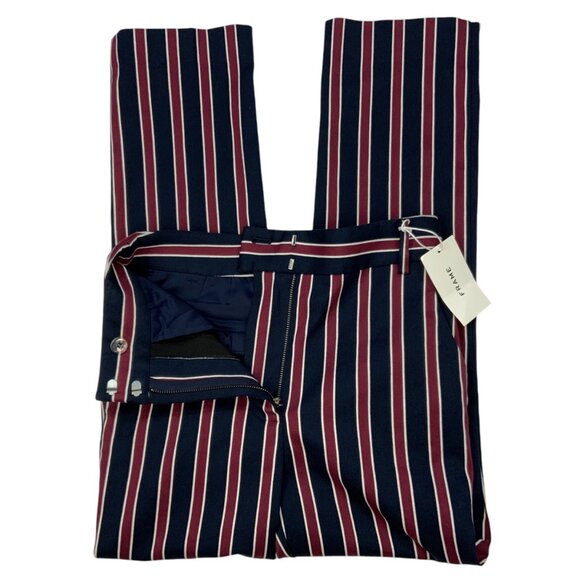 Frame Backstage Striped Trousers Pants 2 Navy Multi High Rise Straight Leg - Picture 3 of 12